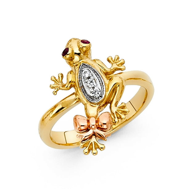 Jewel Tie Solid 14k Rose Yellow & White Gold Cubic Zirconia CZ Lucky Ring Size 5.5 Jewel Tie Solid 14k Rose Yellow & White Gold Cubic Zirconia CZ Lucky Ring Size 5.5